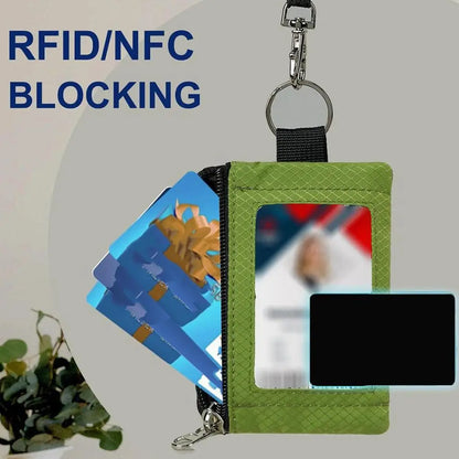 RFID Blocking Slim Wallet with ID Window, Waterproof Travel Card Holder, Protector with Keychain & Wrist Strap for Men Women