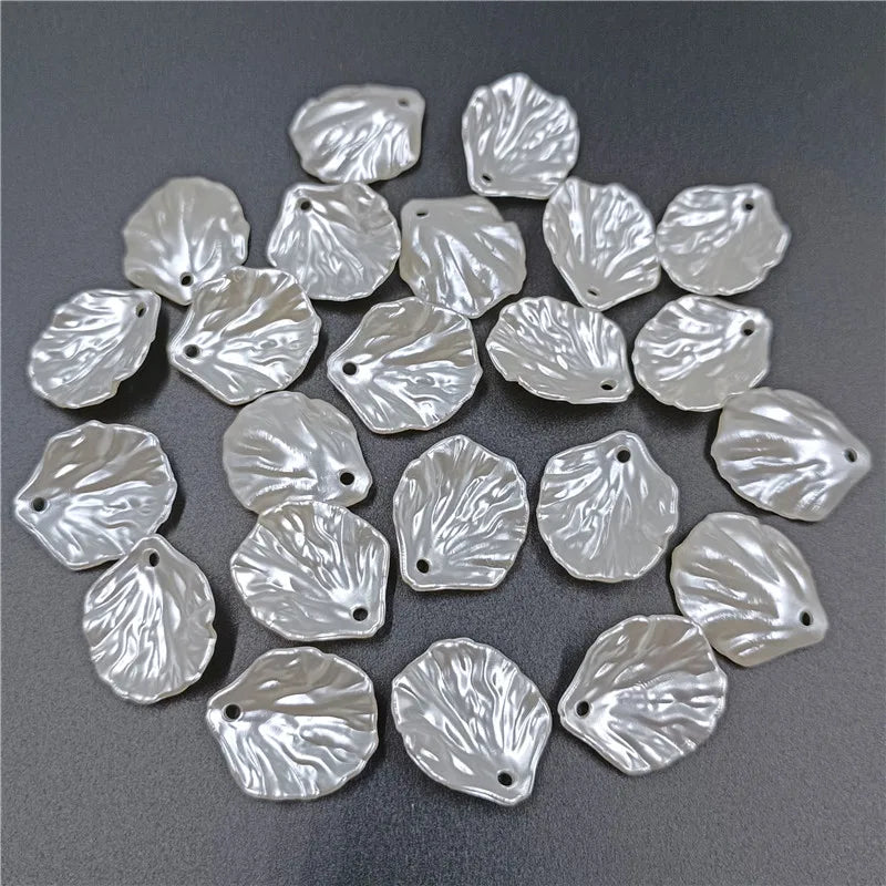 20pcs White ABS Pearl Leaf Shaped Loose Beads For DIY Handmade Crafts Hair Jewelry Accessories