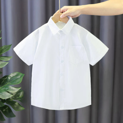 Summer New Baby Boy Shirt Simple Style White Short Sleeved Children'S Clothing Suitable For Heights Of 120-180cm