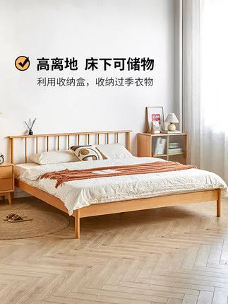 Solid wood bed 1.8 meters double  master bedroom Nordic room modern simple single bed 1.2m 1.5m