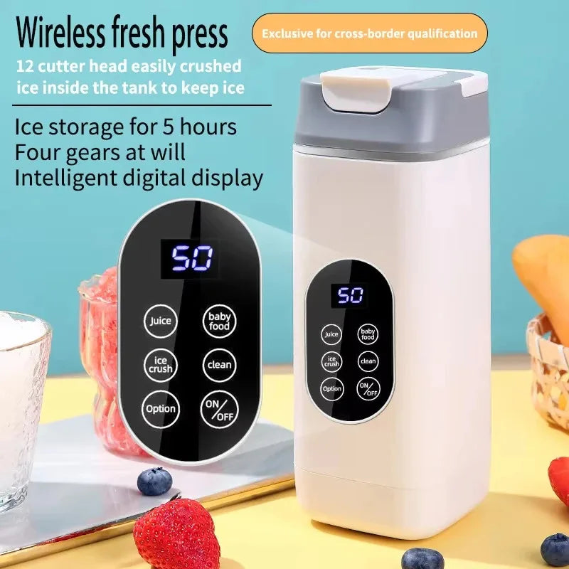 Electric Blender Rechargeable Portable Juicer USB Charging Hand Blender Electric Fruit Juicer 12 Blades Crushed Ice Juicer Cup