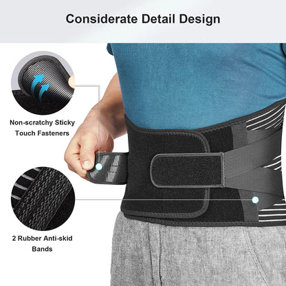 Back Braces for Lower Back Pain Relief with 6 Stays, Breathable Back Support Belt, Anti-skid lumbar support belt with 16-hole