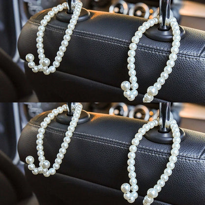 Car Rear Seat Hook White Pearl Hanger Car Hook Half Open Design Auto Hook Stainless Steel Car Seat Headrest Hook Car Accessories