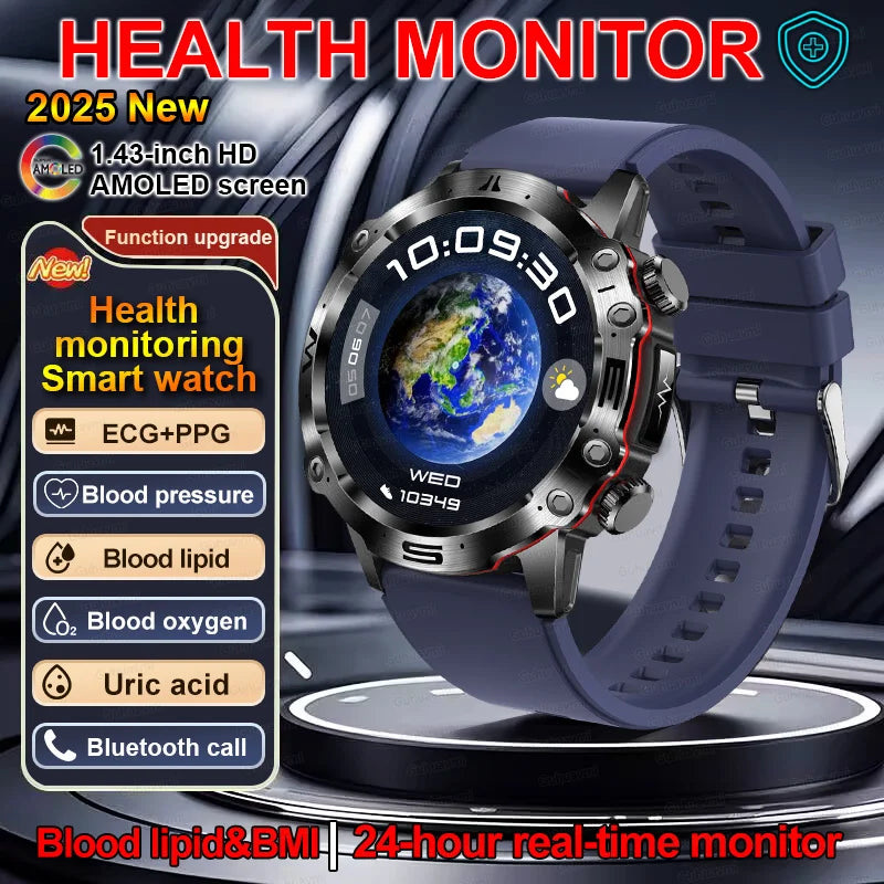Sapphire 2025New Health managed Smart Watch Health measure Blood Fat Uric Acid Call ECG+PPG blood pressure Health Smartwatch IOS