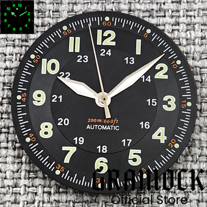 Gramock Classics Sterile 29mm Pilot Black Watch Dial Part for NH35/36 ETA PT5000 Miyota Mingzhu DG ST2130 Movement Part Hand Set