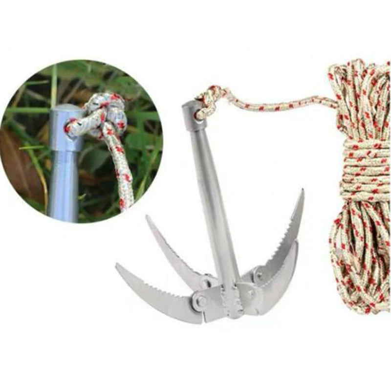 Folding Boats Anchor With Rope Outdoor Grappling Hook Survival Tool Sturdy Durable For Small Boat Canoes Fishing Supplies