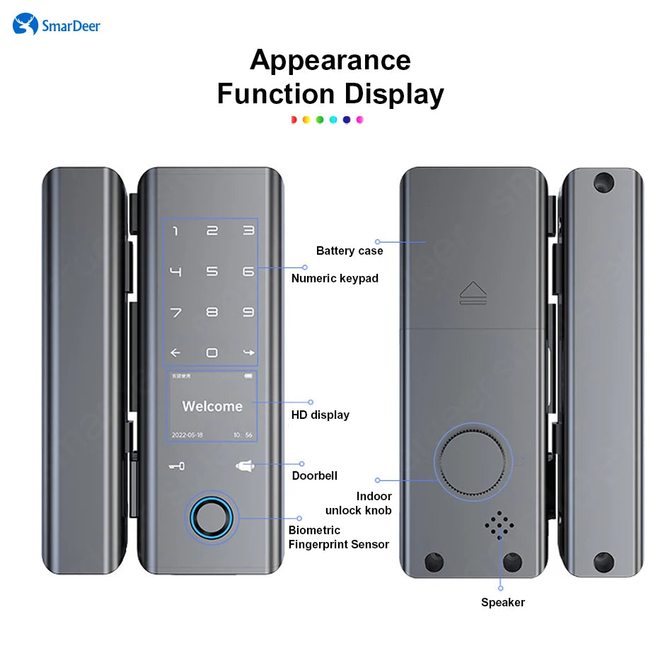 SmarDeer smart Lock with Sliding glass door Fingerprint Lock for Tuya Smart Home Aluminum Glass Door Electronic Lock