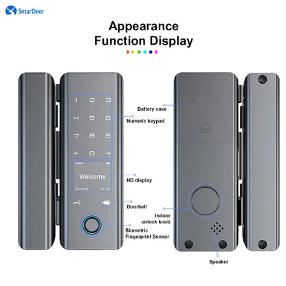 SmarDeer smart Lock with Sliding glass door Fingerprint Lock for Tuya Smart Home Aluminum Glass Door Electronic Lock