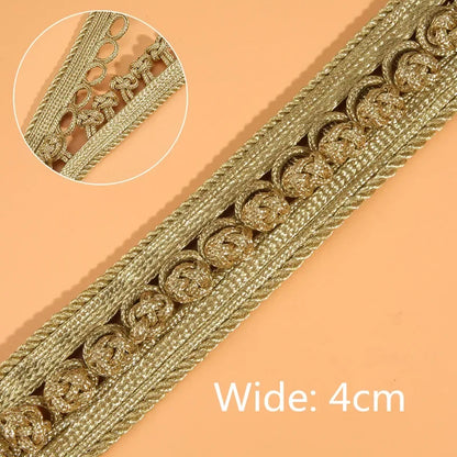 1 Yards Floral Embroidered Lace Ribbon DIY Apparel Sewing Fabric Gold Handmade Crafts Materials