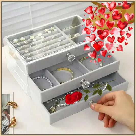Organizer Box  Acrylic Velvet Jewelry Organizer with 3 Drawers Stackable Display Storage Earrings Necklace Bracelets Box Holder