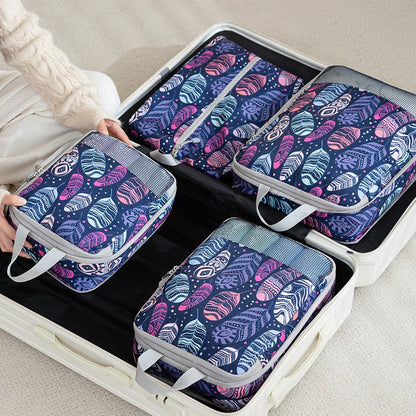 4pcs Compression Storage Bag Large Capacity Foldable Packing Cubes Washable Expandable Luggage Storage Bags Set