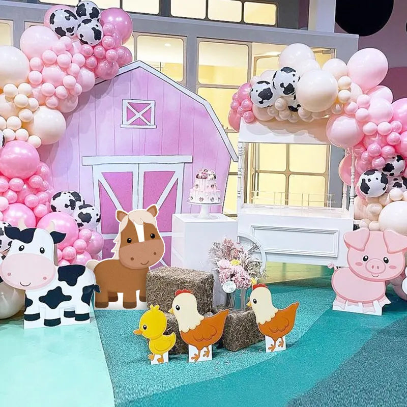 6Pcs Farm Birthday Party Animals KT Board Farm Cow Cutouts DIY Birthday Balloons Farm Theme Birthday Baby Shower Party Backdrops