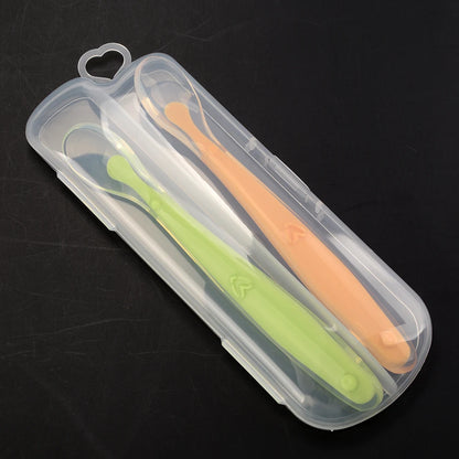 Baby Silicone Soft Spoon Training Feeding Spoons With Box Tableware for Children kid Infants Sensing Solid feeding Cutlery 1 Set