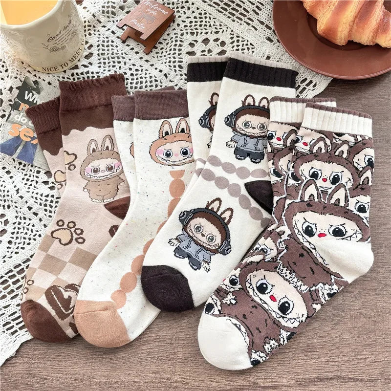 Labubu Mid Length Socks for Children Versatile Couples Trendy College Style Anime and Cartoon Department Labubu Cloth Long Socks