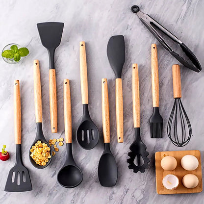 12Pcs Silicone Cooking Utensils Set For Non-stick Cookware Black Kitchen Cuisine Outils Cookware Heat Resistant Accessoires