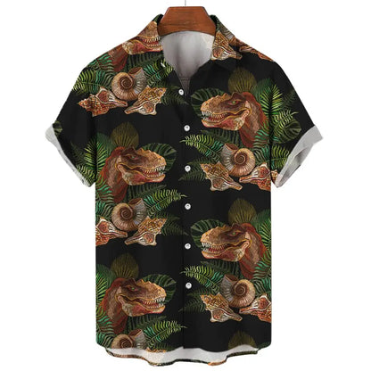 Men's Hawaiian Shirts 3D Print Dinosaur Graphics Fashion Button Short Sleeve Lapel Streetwear Hawaiian Shirts for men Summer