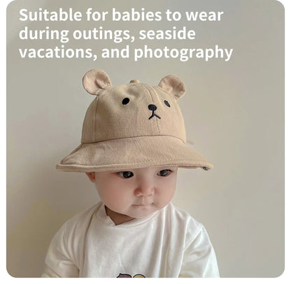 Cute Bear Baby Bucket Hat With Ears Boy Girl Cotton Kids Sun Hat Outdoor Summer Child Panama Cap