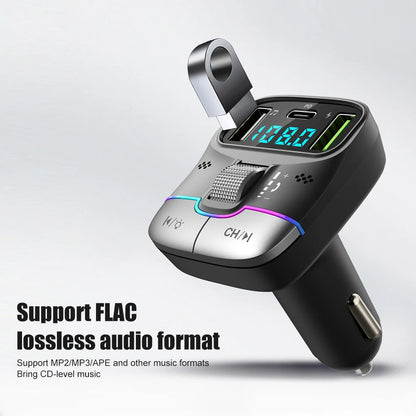 Bluetooth 5.3 Car FM Transmitter Wireless Bluetooth Car Adapter MP3 Player Handsfree Call Dual USB PD Fast Charger Roller Wheel