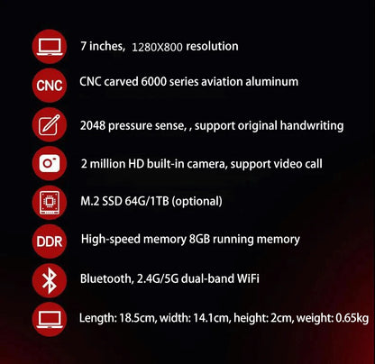 7 Inch Mini Laptop N100 Notebook IPS Touch Screen Portable Netbook Win 11 Pro Mini PC Micro Computer Bluetooth 4.2 16G 1TB