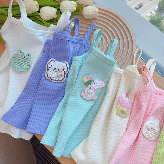Baby Girls T-shirts for Kids Summer Sleeveless Knitted Tops Vest Outfits Girls Cute Halter Tops Tees Children Clothing 1-12 Year