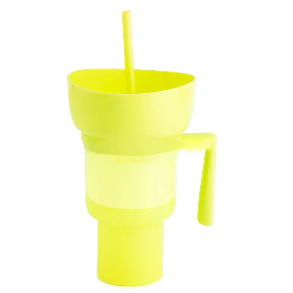 Portable Snackies Cup 2 in 1 Splash Proof Leakproof Top Snack Bowl on Drink Cups  Popcorn Stadium Tumbler with Straw Cinema Trip