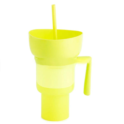 Portable Snackies Cup 2 in 1 Splash Proof Leakproof Top Snack Bowl on Drink Cups  Popcorn Stadium Tumbler with Straw Cinema Trip