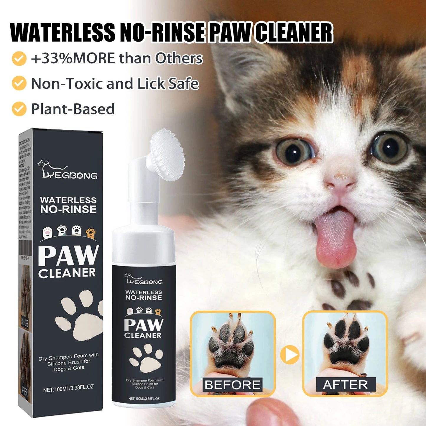 Pet Paw Cleaner Foam for Dogs and Cats 100ml Natural No Rinse Gentle Formula Dirt Mud Removal Gentle on Paws Travel Friendly