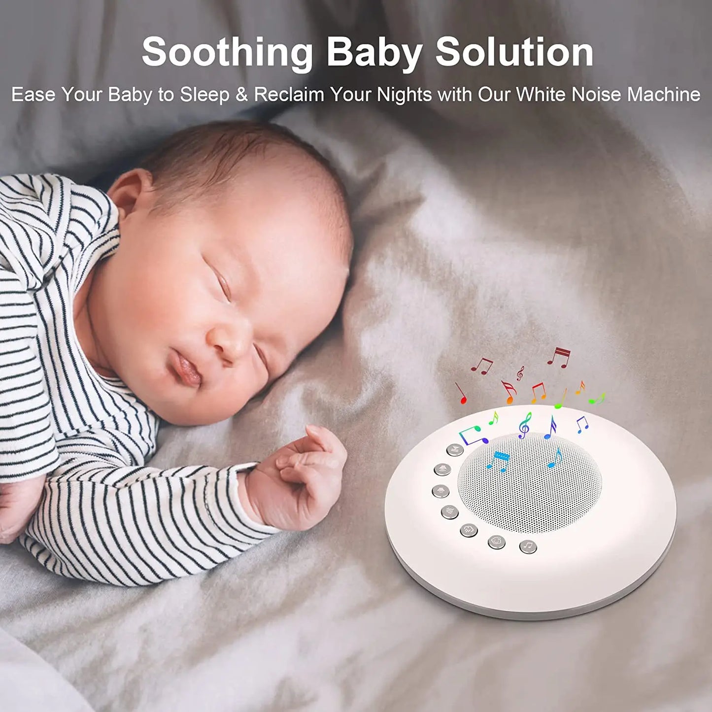 Baby White Noise Sound Machine Built-in 28 Soothing Sounds 4 Timer & Memory Function USB Rechargeable Portable Sleep Aid Device
