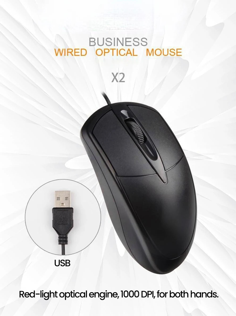 USB Wired Mouse 1600DPI Office Gaming Desktop Computer Accessories For PC Desktop Computer Mouse 1.5M ﻿Business Computer Office