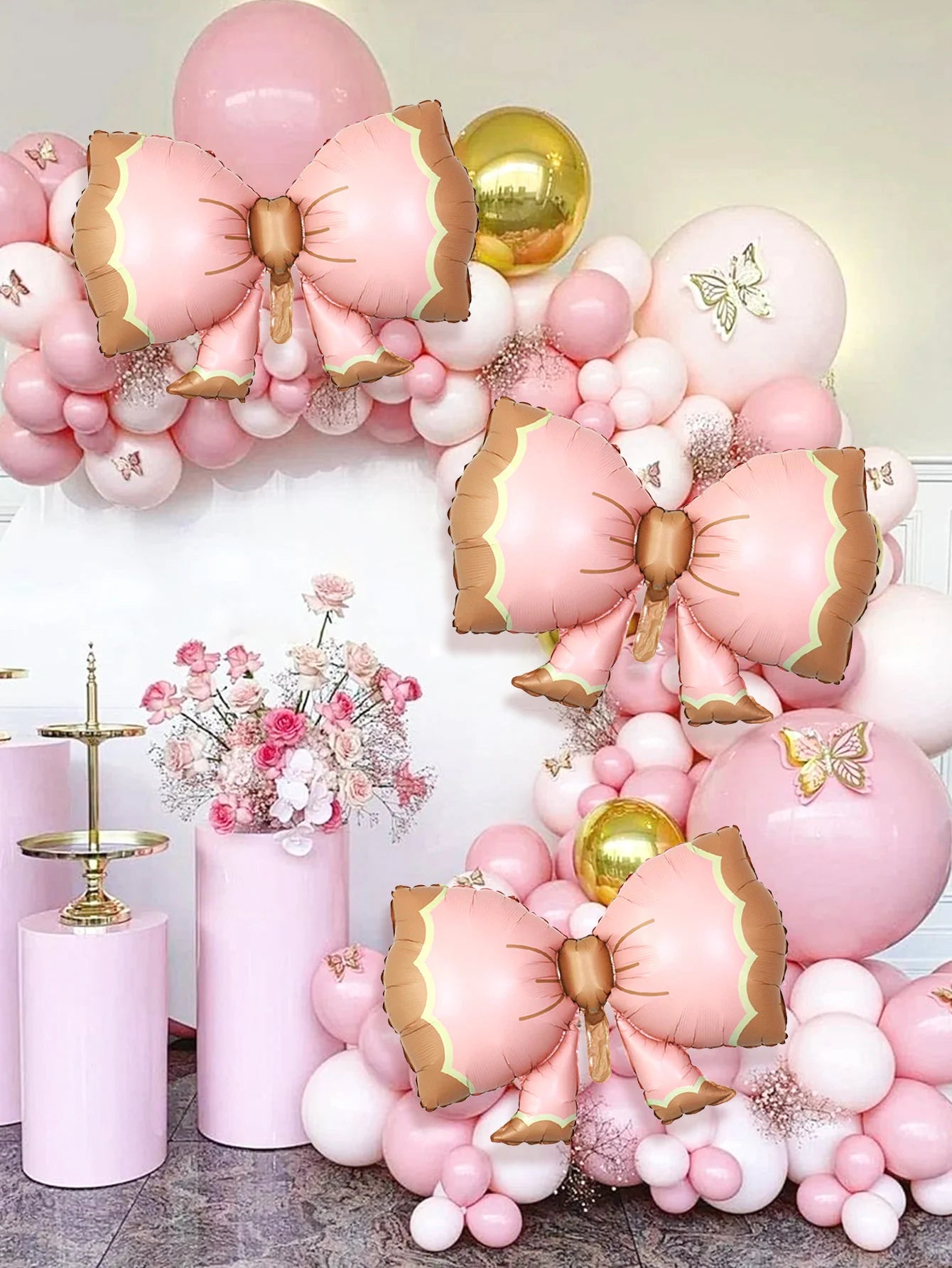 3pcs pink bow shape balloons, baby shower, birthday party, party decoration, anniversary, party decoration