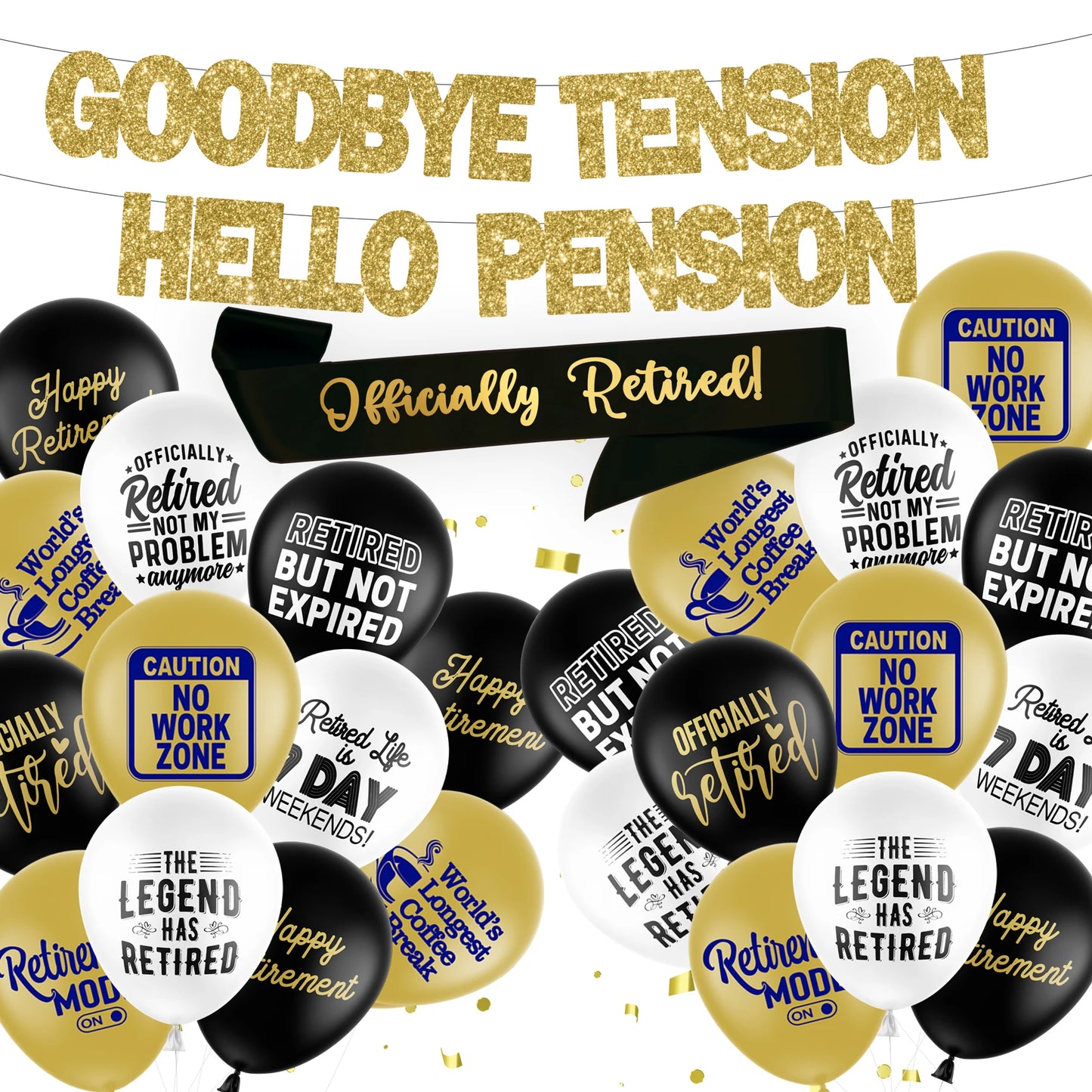 Retirement Party Decorations Supplies, Gold Glitter Banner Retirement Party Balloons Retirement Party Sash