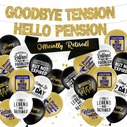 Retirement Party Decorations Supplies, Gold Glitter Banner Retirement Party Balloons Retirement Party Sash