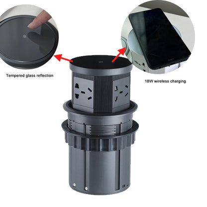 Tempered Glass Top Kitchen Counter Smart Pop Up Socket Push Button 4 Sides Electrical Socket with Usb Type-c Charger