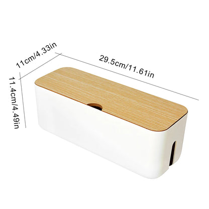 Socket Cable Organizer Box Wooden Style Cord Storage Case Dustproof Charging Data Cable Management Device for TV Wires/Computer