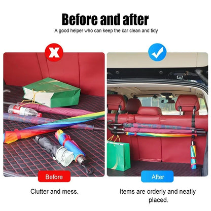 2pcs Car Trunk Storage Hook For Bag Umbrella Fishing Rod Holder Universal Seat Back Organizer Bracket Interior Stowing Tidying