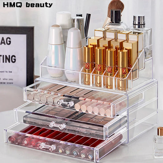 Acrylic Cosmetics Storage Case Four Drawer Type Transparent Cosmetics Box Large Size Manicure Makeup Organizer Display Case