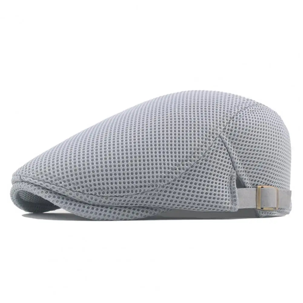 Hollow Breathable Mesh Men Beret Hat Adjustable Buckle Summer Autumn Sunscreen Men Cap Sport