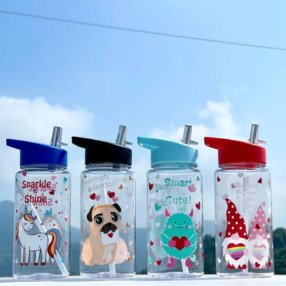 Children's travel water cup 500ml, straw cup, with portable rope, leak-proof, large-caliber, easy to clean, sports water cup