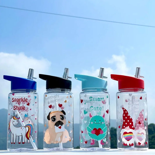 Children's travel water cup 500ml, straw cup, with portable rope, leak-proof, large-caliber, easy to clean, sports water cup