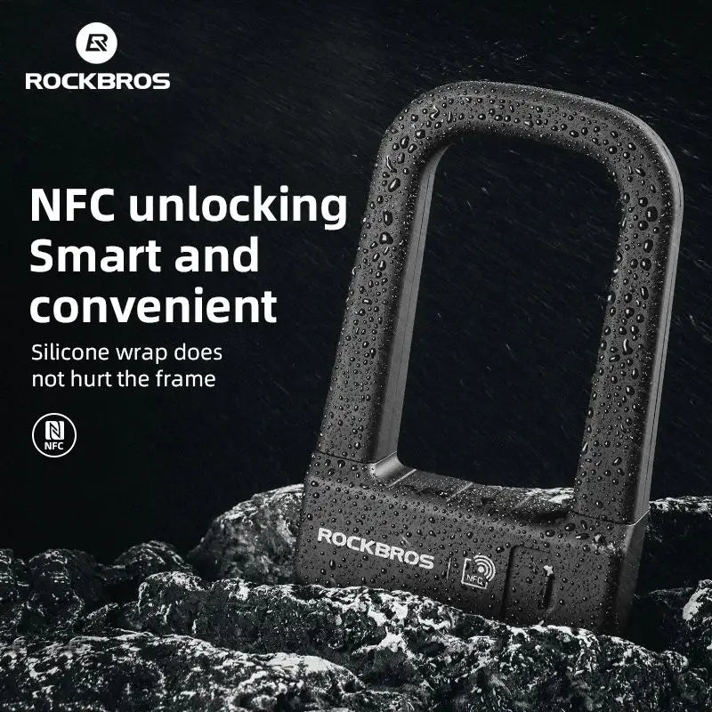 ROCKBROS Bicycle Smart Lock NFC Lock Aluminum Alloy High Strength Waterproof Anti-theft Safety U-Shape Lock MTB Road Bike Cyclin