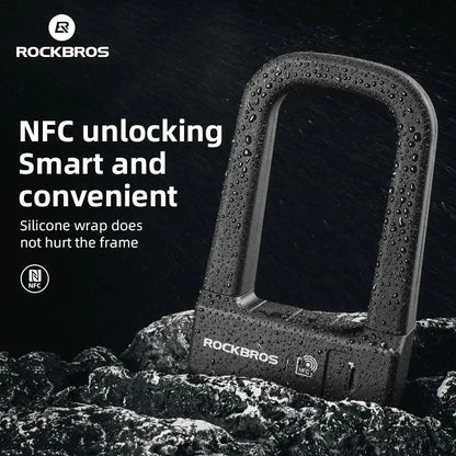 ROCKBROS Bicycle Smart Lock NFC Lock Aluminum Alloy High Strength Waterproof Anti-theft Safety U-Shape Lock MTB Road Bike Cyclin