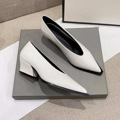 Fashionable Crocodile Leather Office Shoes 2024 Women's Simple Patent Leather Shallow High Heels Pointed Toe Women's High Heels