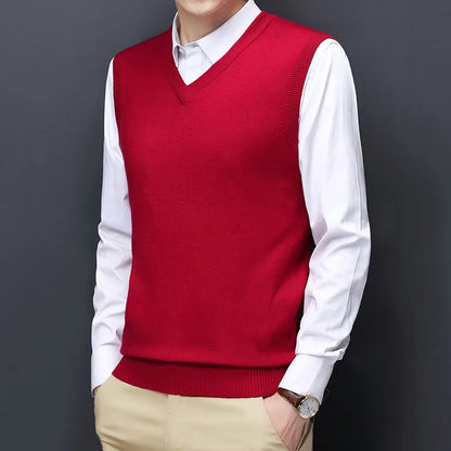2025 New Men's Autumn High-end Sweater Vest V-neck Warm Knit Sleeveness Tank  Mens Clothes Pullover Tops