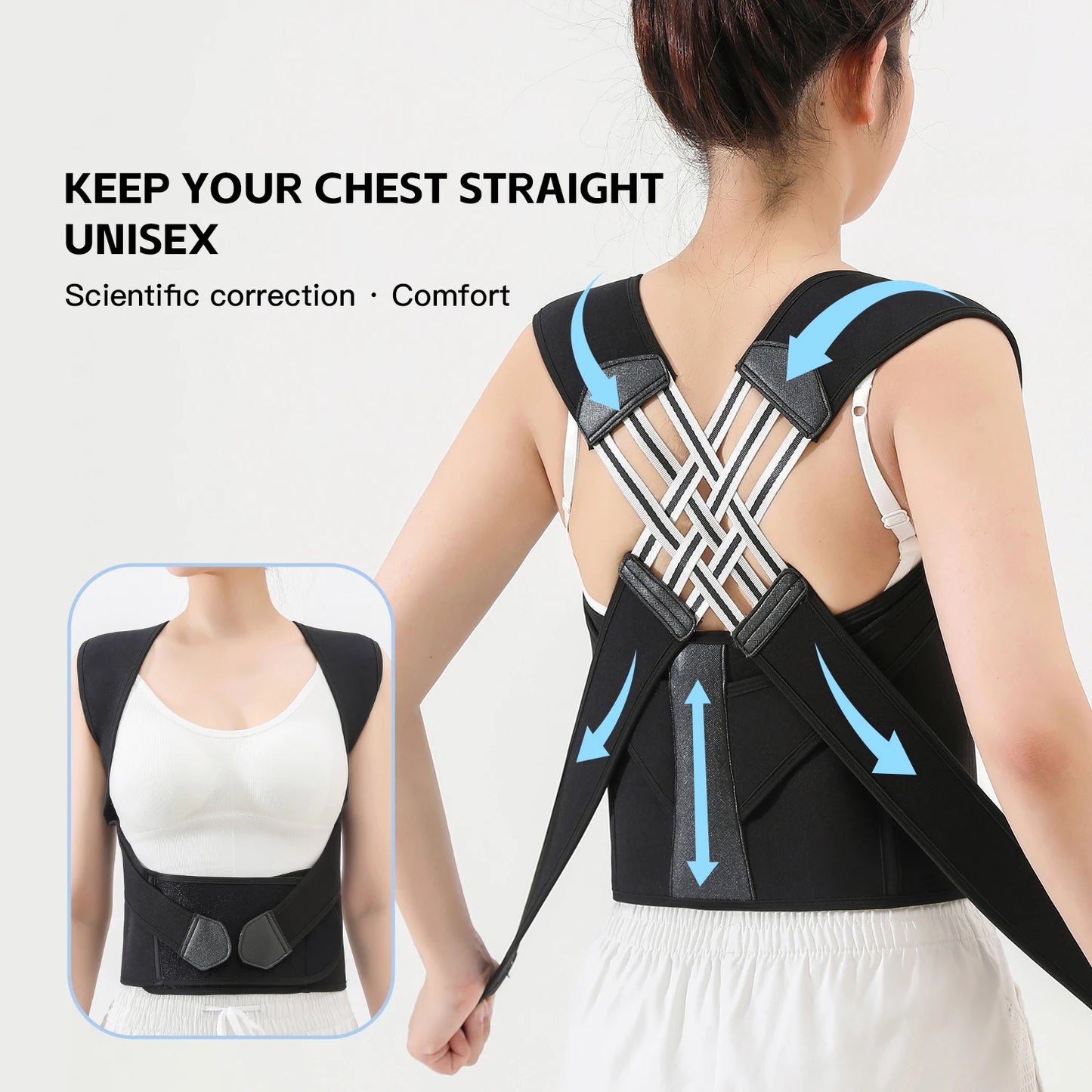 Black Posture Corrector Brace for Women Breathable Elastic Back Posture Correction Belt Adjustable Shoulder for Students