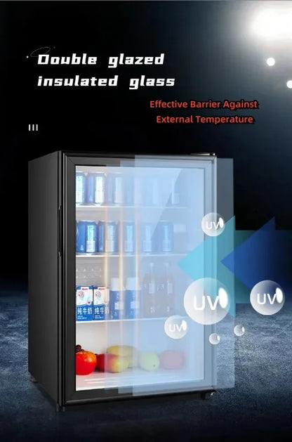 Portable Refrigerator, Double-layer Glass Door, Noise Free, Mini Fridge, Bar, Hotel, Transparent Door Freezer, Small Space