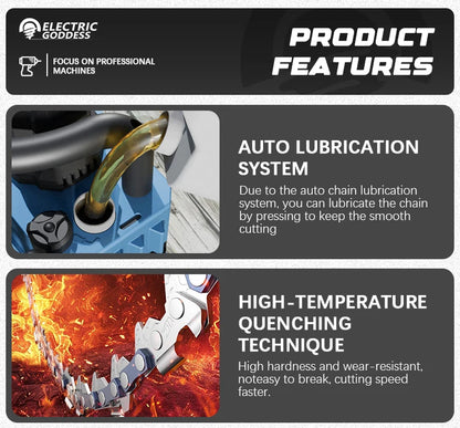 Electric Goddess 12inch Brushless Electric Chainsaw Cordless Portable Electric Saw Woodworking Tool For Makita 18V Battery Pin