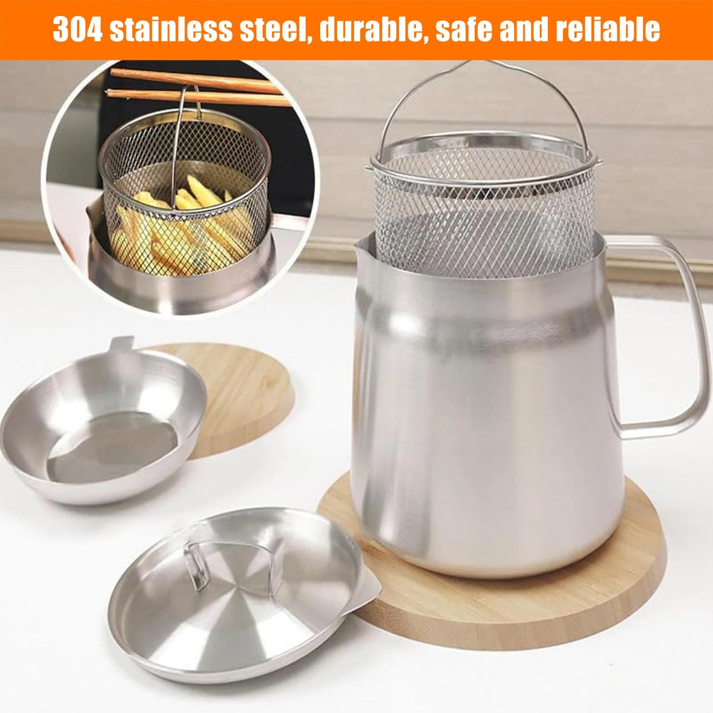 Oil Strainer Pot 304 Stainless Steel Oil Filter Large Capacity Ergonomic Handle Grease Container With Strainer Oil Storage Can