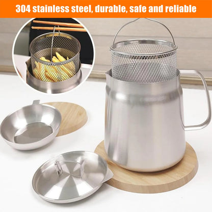 Oil Strainer Pot 304 Stainless Steel Oil Filter Large Capacity Ergonomic Handle Grease Container With Strainer Oil Storage Can