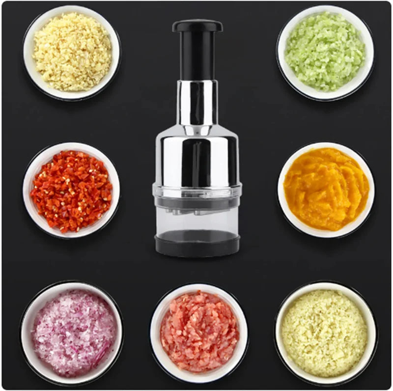 Manual Food Chopper, Stainless Steel Sharp Cutter Blades Handheld Chopper Slicer Dicer Mixer Press Chopper Mincer for Vegetables