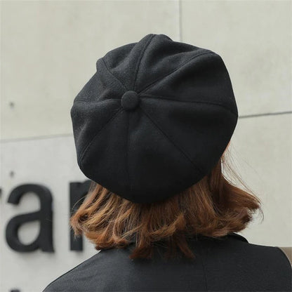 Women's Hat Autumn Warm Octagonal Hat Woolen Cloth Casual Beret Cap Solid Artist Painter Newsboy Hat Men Cap Boina